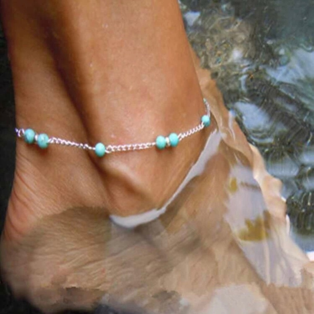 3/$30 Silver & Turquoise Beaded Anklet
